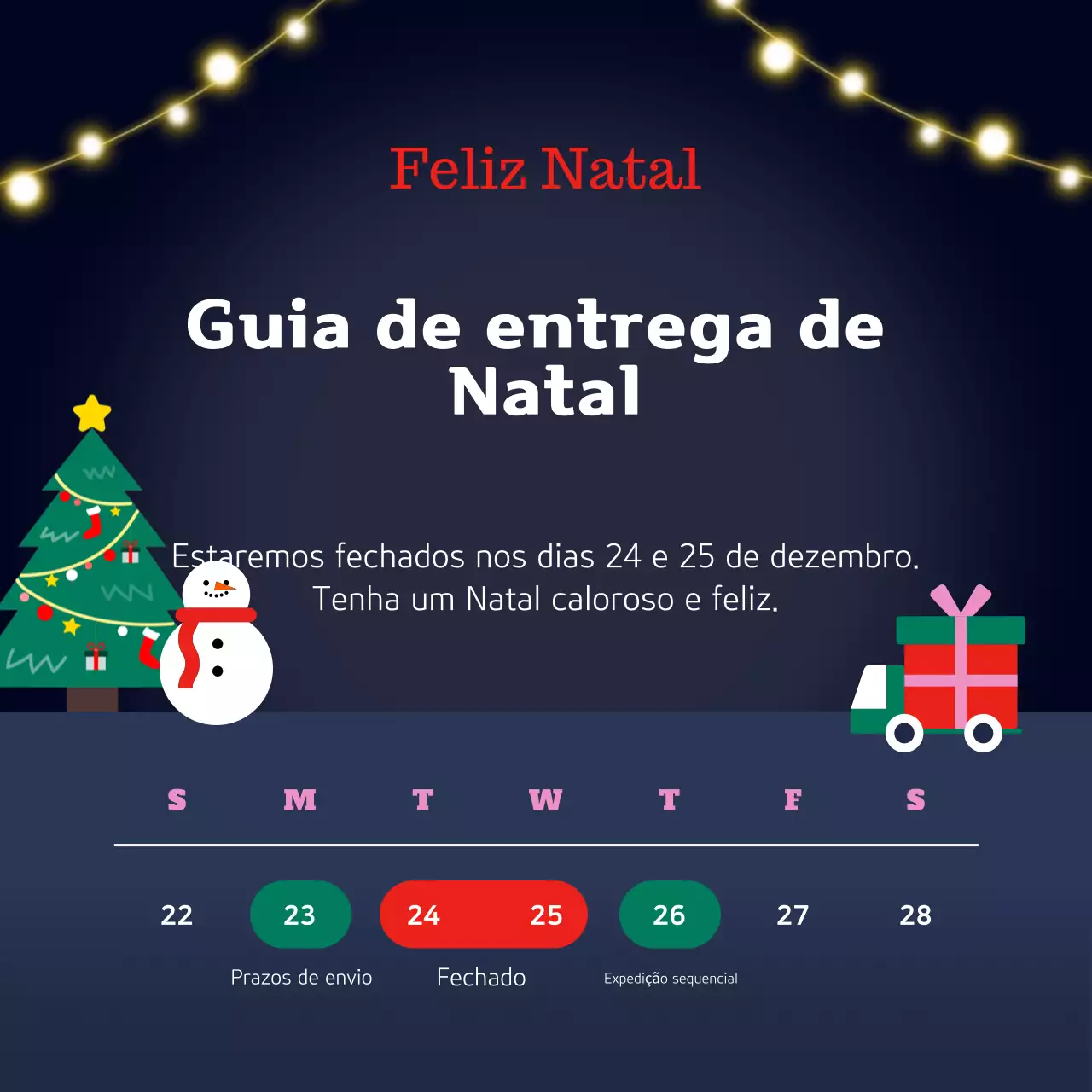 Instruções de entrega de Natal em azul-marinho