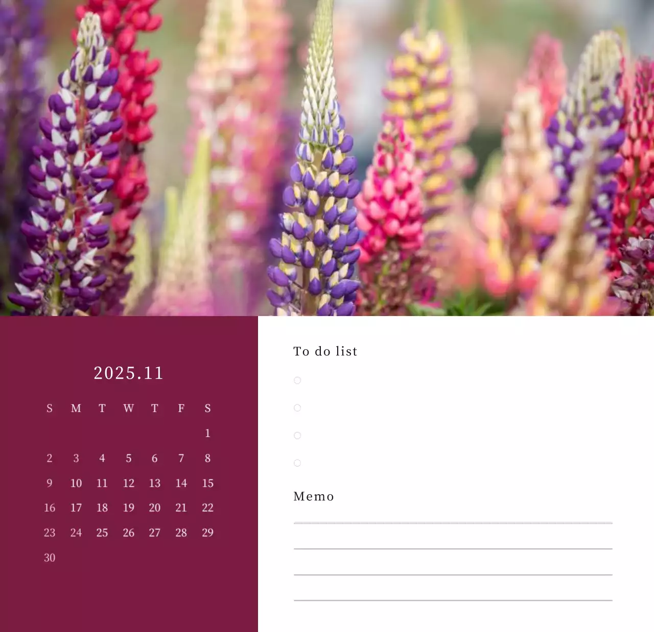 カラフルで美しい花のカレンダー