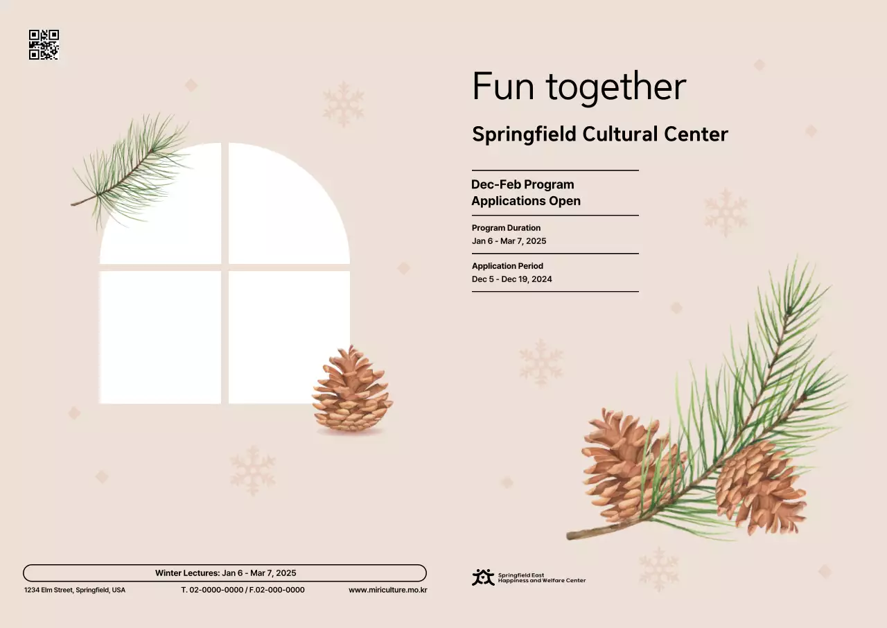 Beige and clean cultural center program guide with sentimental illustrations