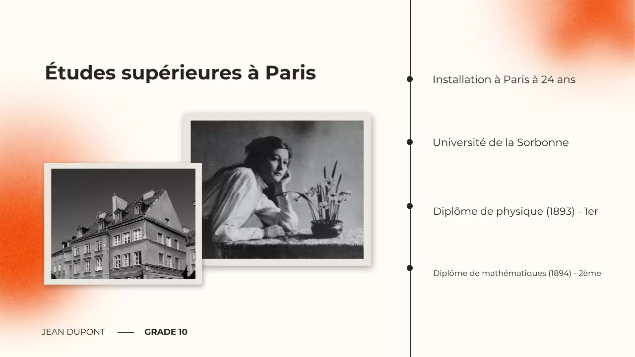 présentation du cours de biographie moderne noir et orange