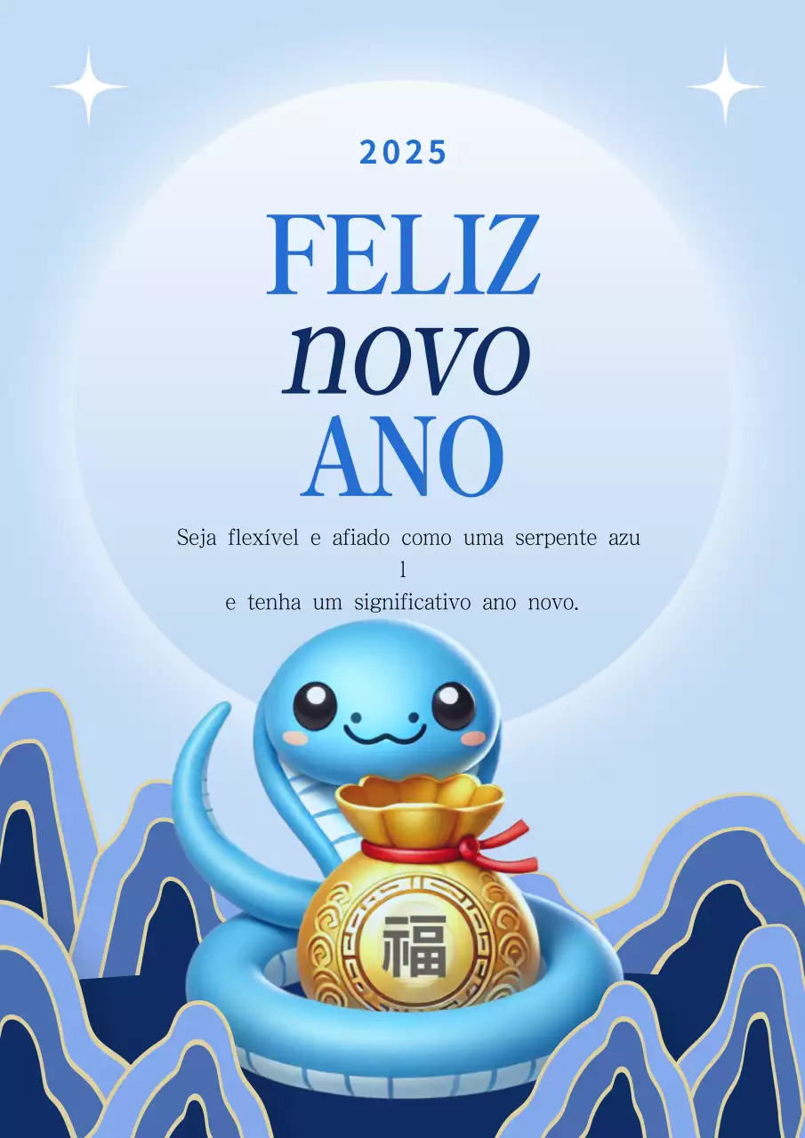 Fofos cumprimentos de Ano Novo em azul claro