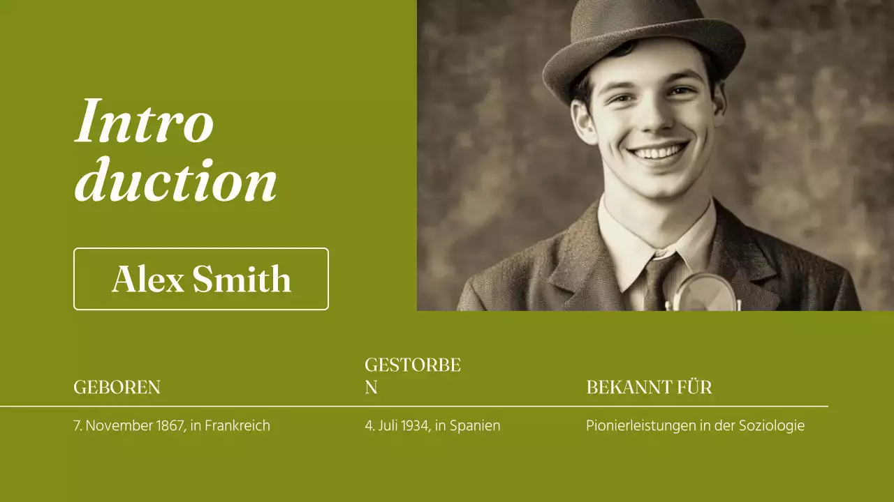 Grüner Klassiker der Biografiepräsentation