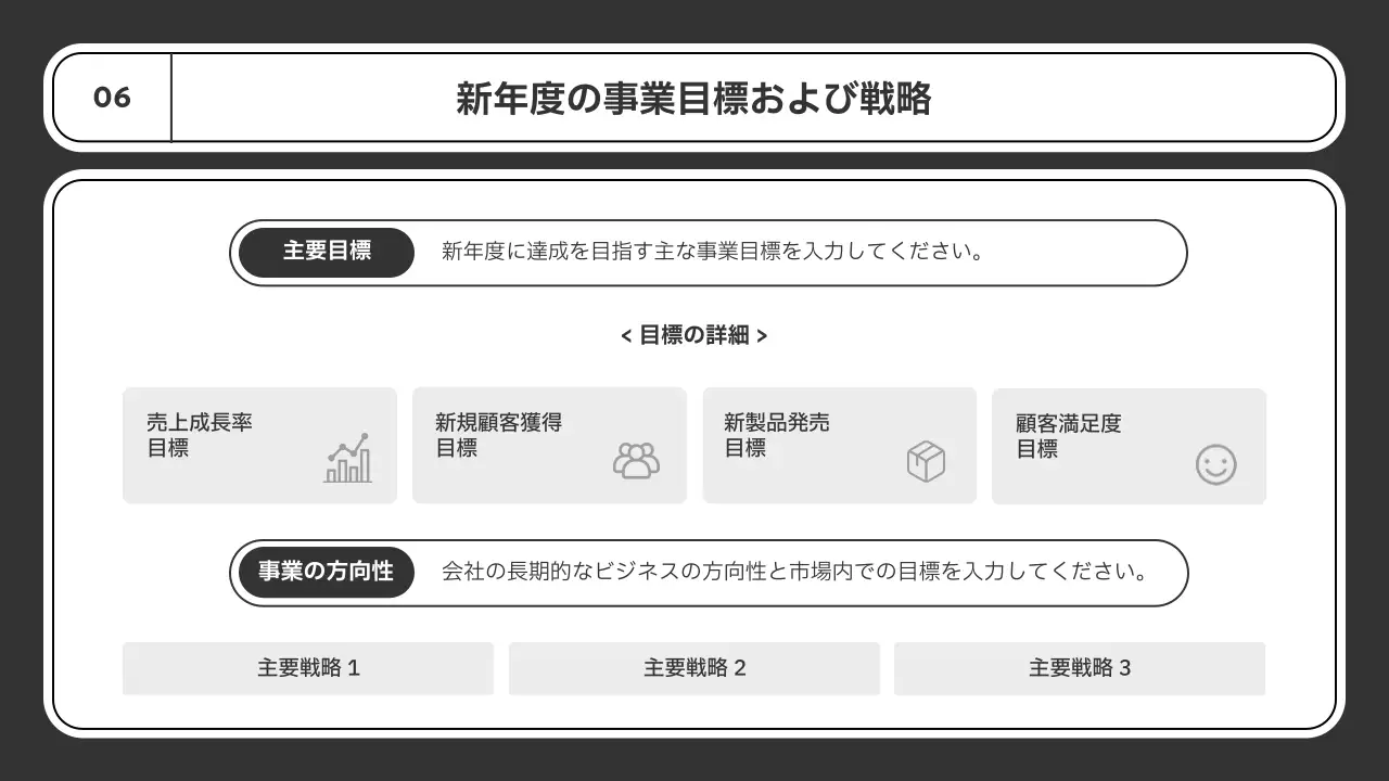 白黒 シンプル ビジネス 計画書 プレゼンテーション