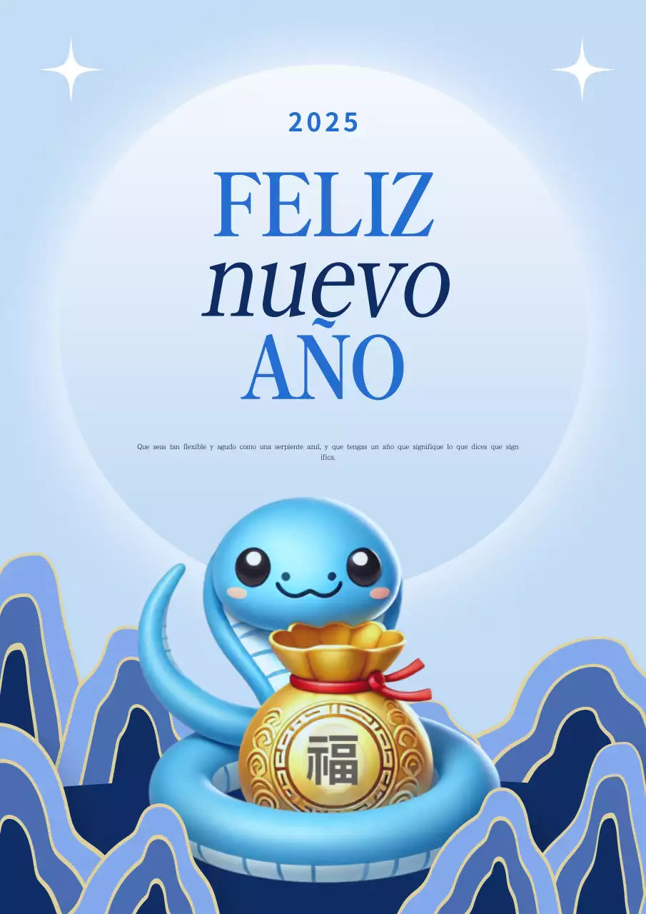 Bonita felicitación de Año Nuevo en azul claro