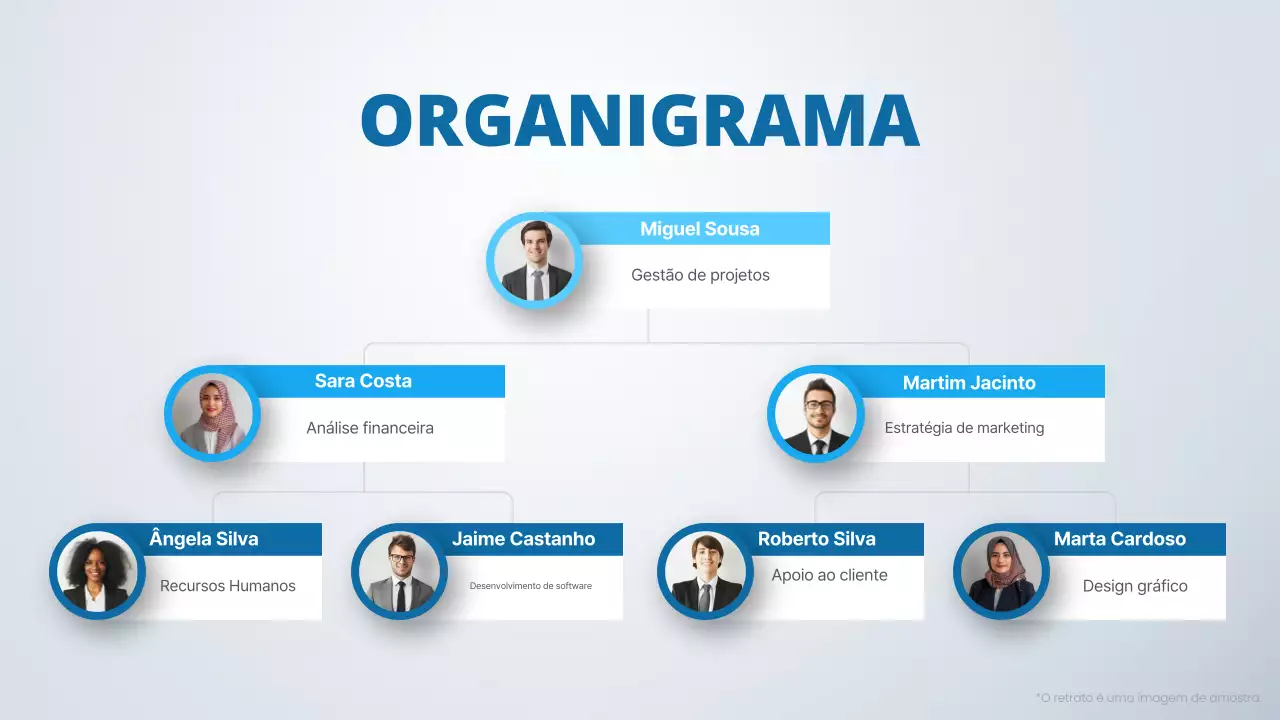 esquema de organigrama azul e cinzento