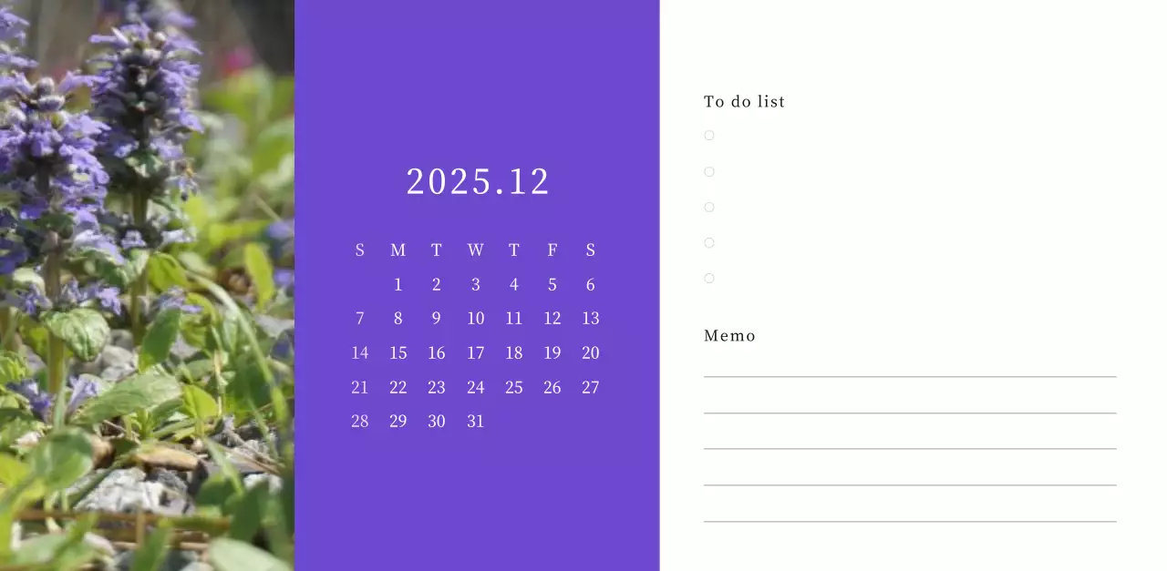 カラフルで美しい花のカレンダー