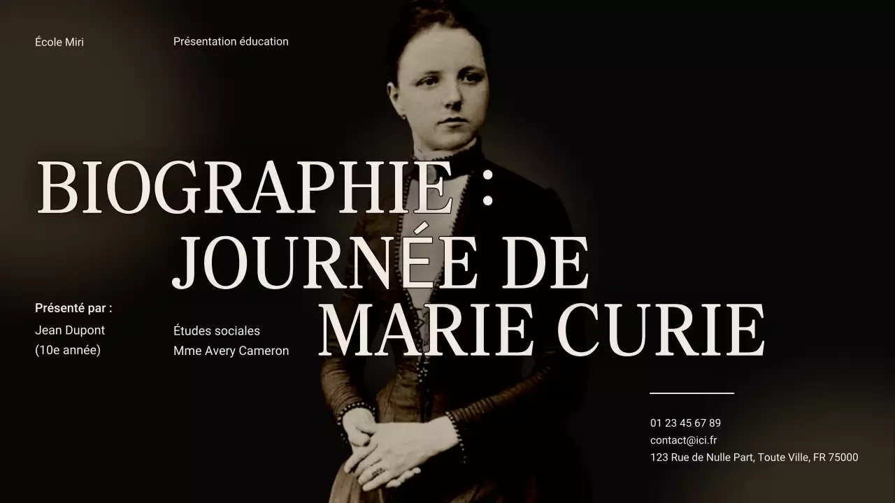 Noir et beige Vintage Minimal Exploring the Life of Marie Curie Class Material
