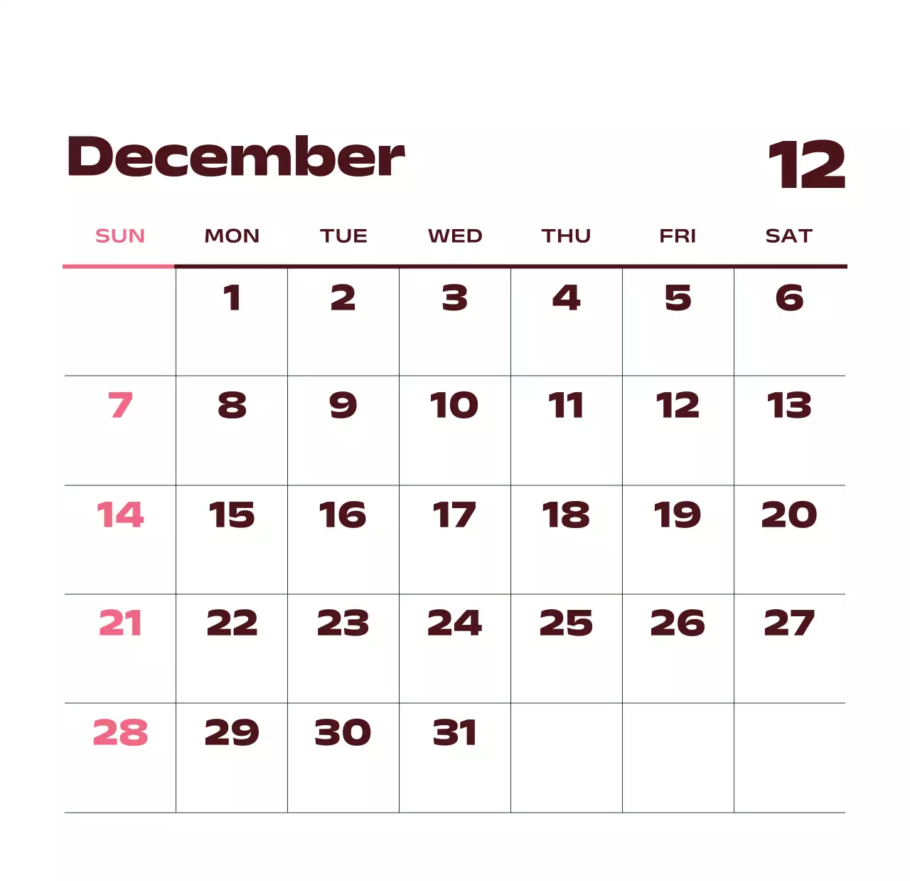 黒と白のモダンな2025年カレンダー