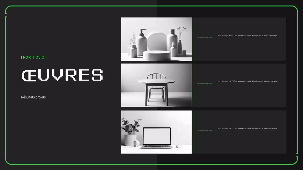 Portfolio d'illustrations pixellisées simples aux couleurs néon pour la nouvelle année