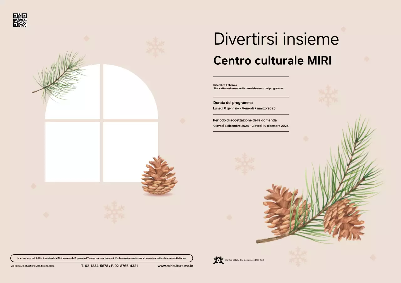 Guida al programma del centro culturale beige e pulita con illustrazioni sentimentali
