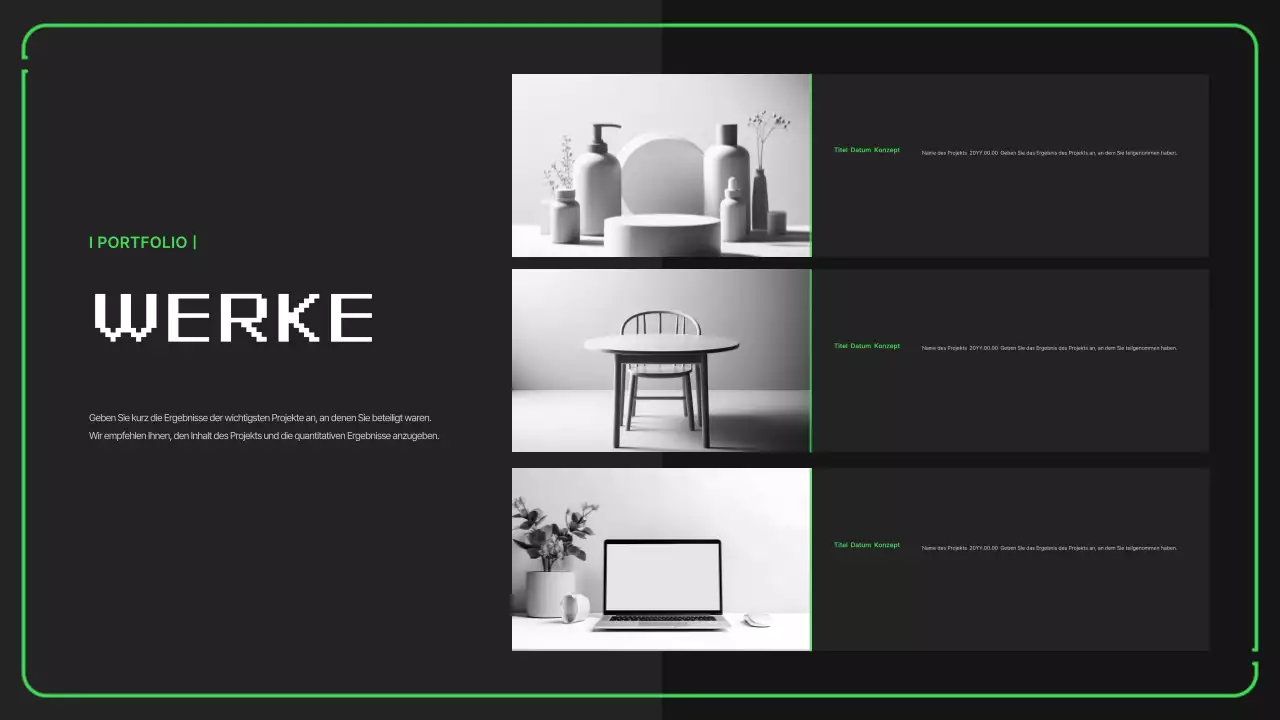 Portfolio mit einfachen pixeligen Illustrationen in Neonfarben für das neue Jahr