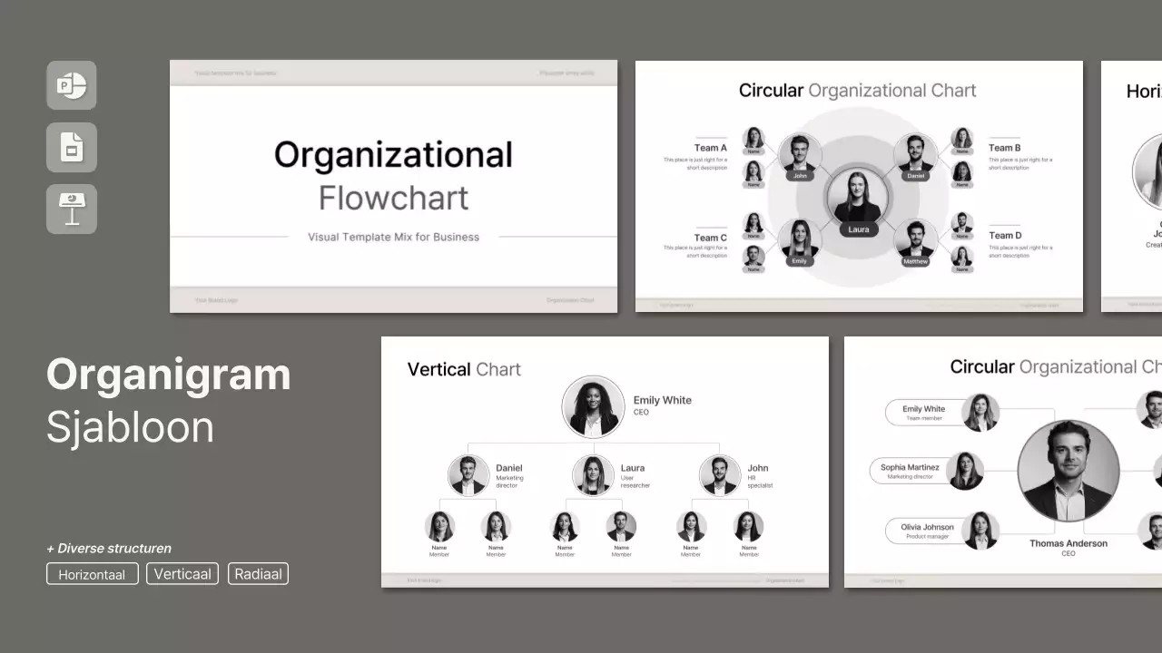 grijze minimale collectie organigrammen layout
