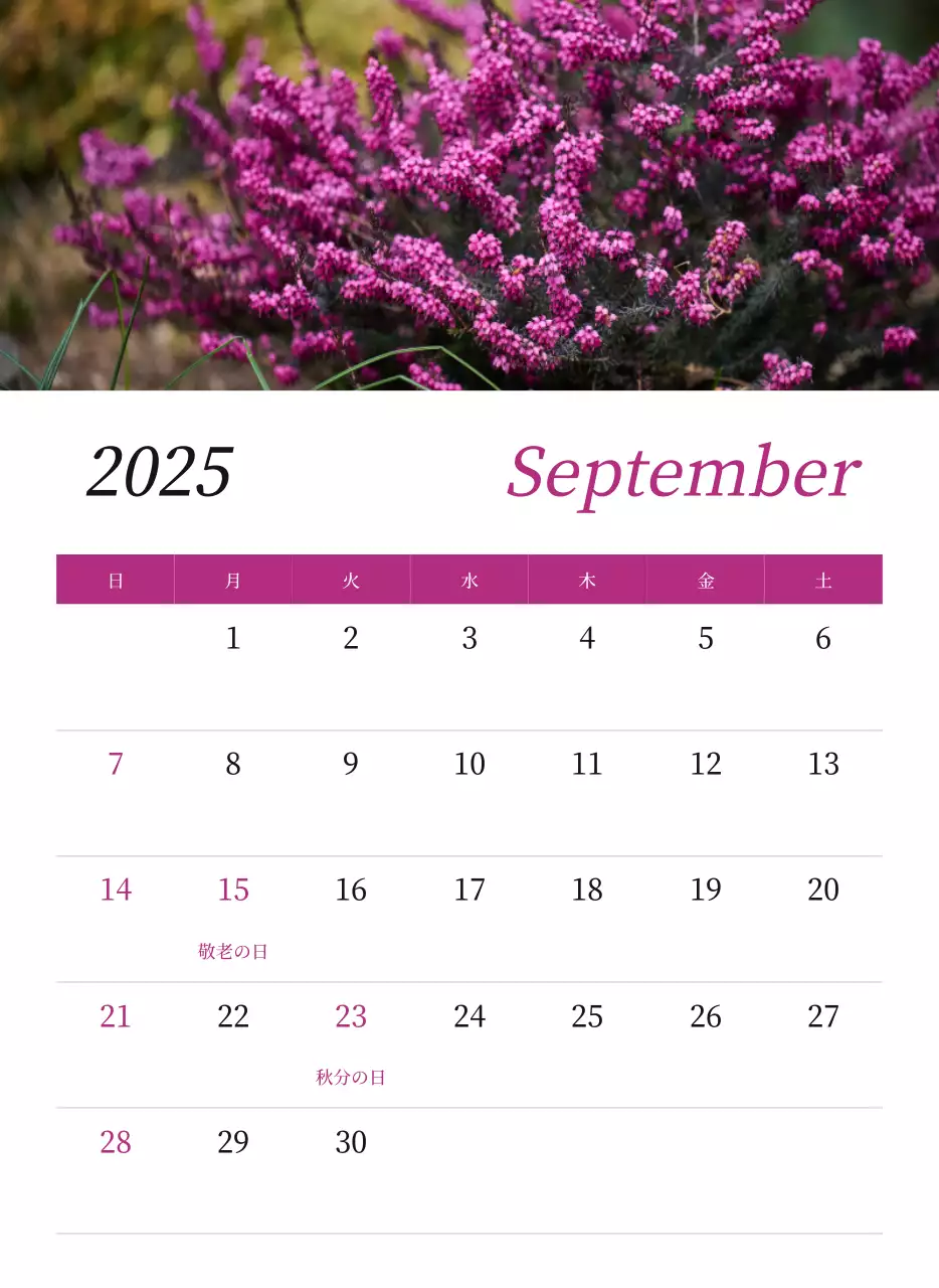 カラフルで美しい花のカレンダー