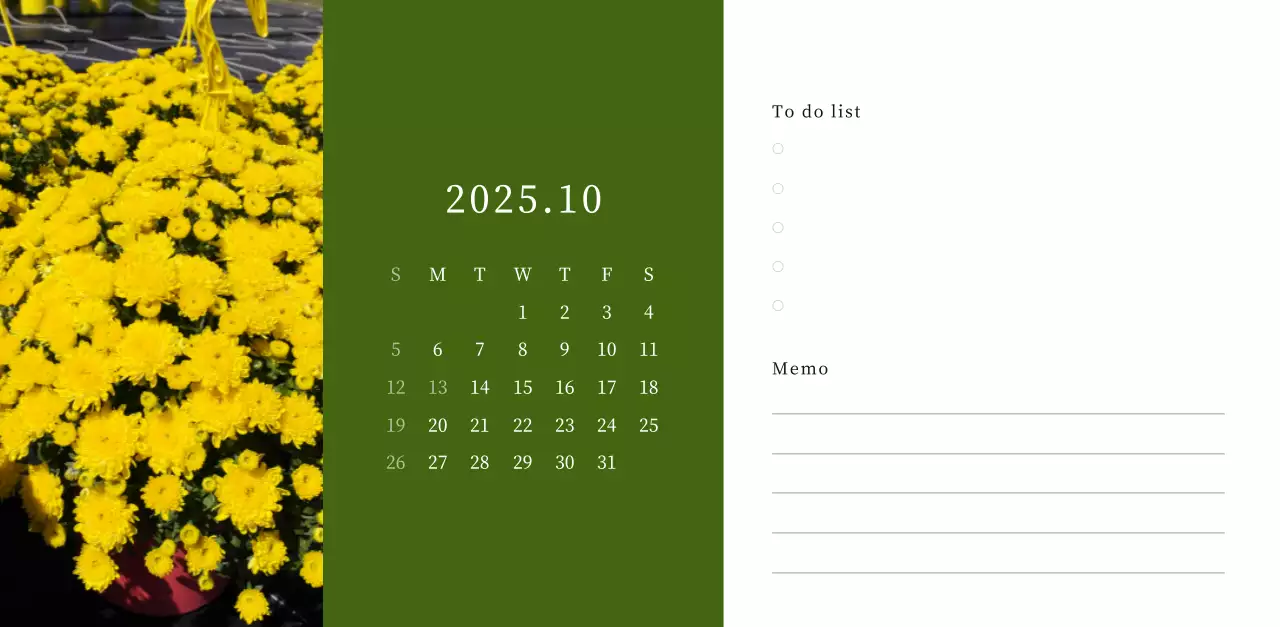 カラフルで美しい花のカレンダー