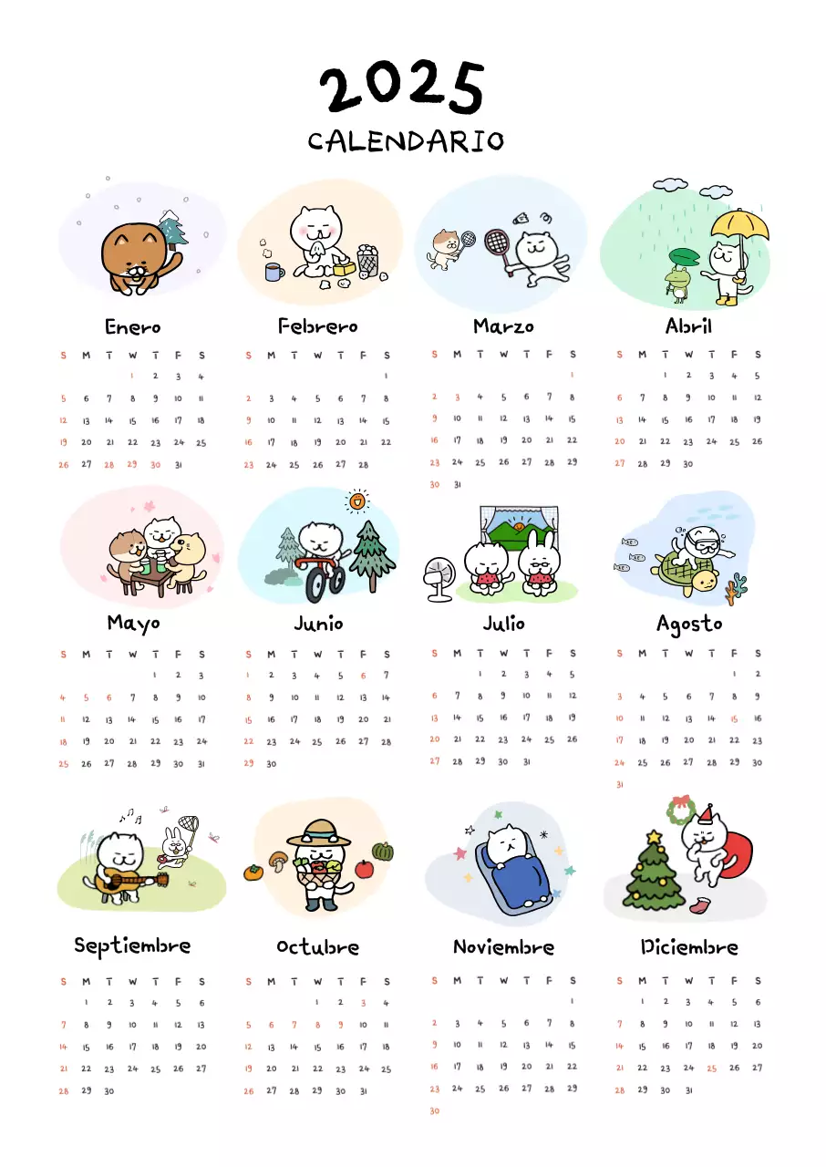 Calendario adorable azul claro