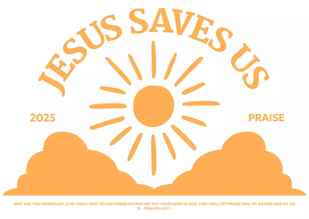 Mempromosikan gereja sederhana dengan ilustrasi matahari terbit di atas awan