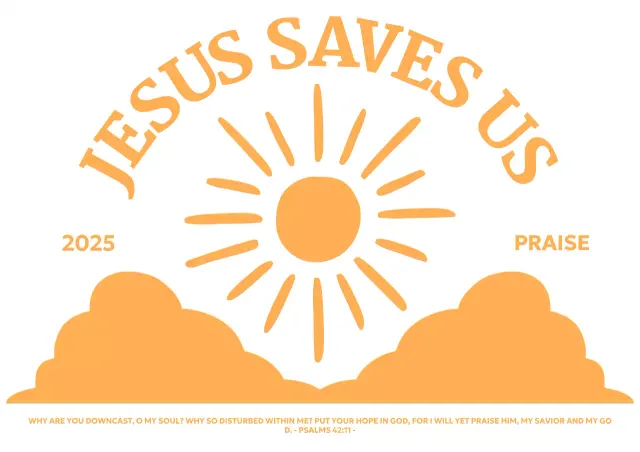 Mempromosikan gereja sederhana dengan ilustrasi matahari terbit di atas awan