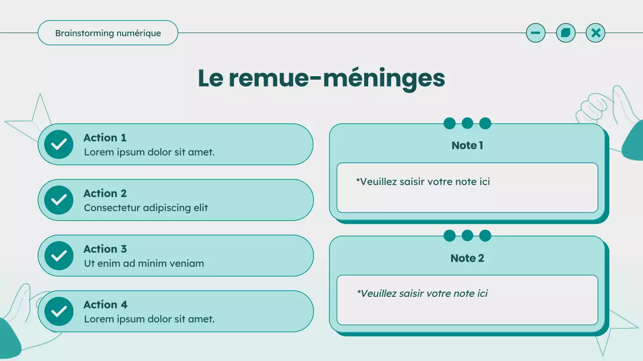 Guide d'idées de brainstorming moderne sarcelle