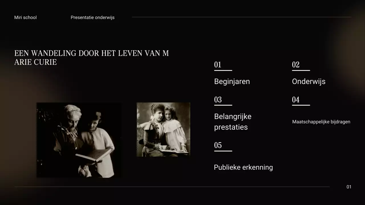 Zwart en beige Vintage Minimal Exploring the Life of Marie Curie Lesmateriaal