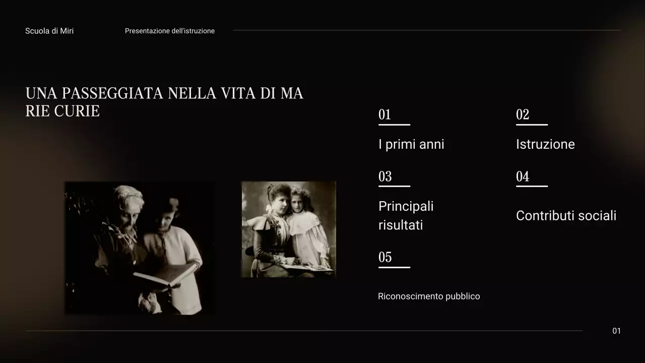 Nero e beige Vintage Minimal Esplorando la vita di Marie Curie Materiale di classe