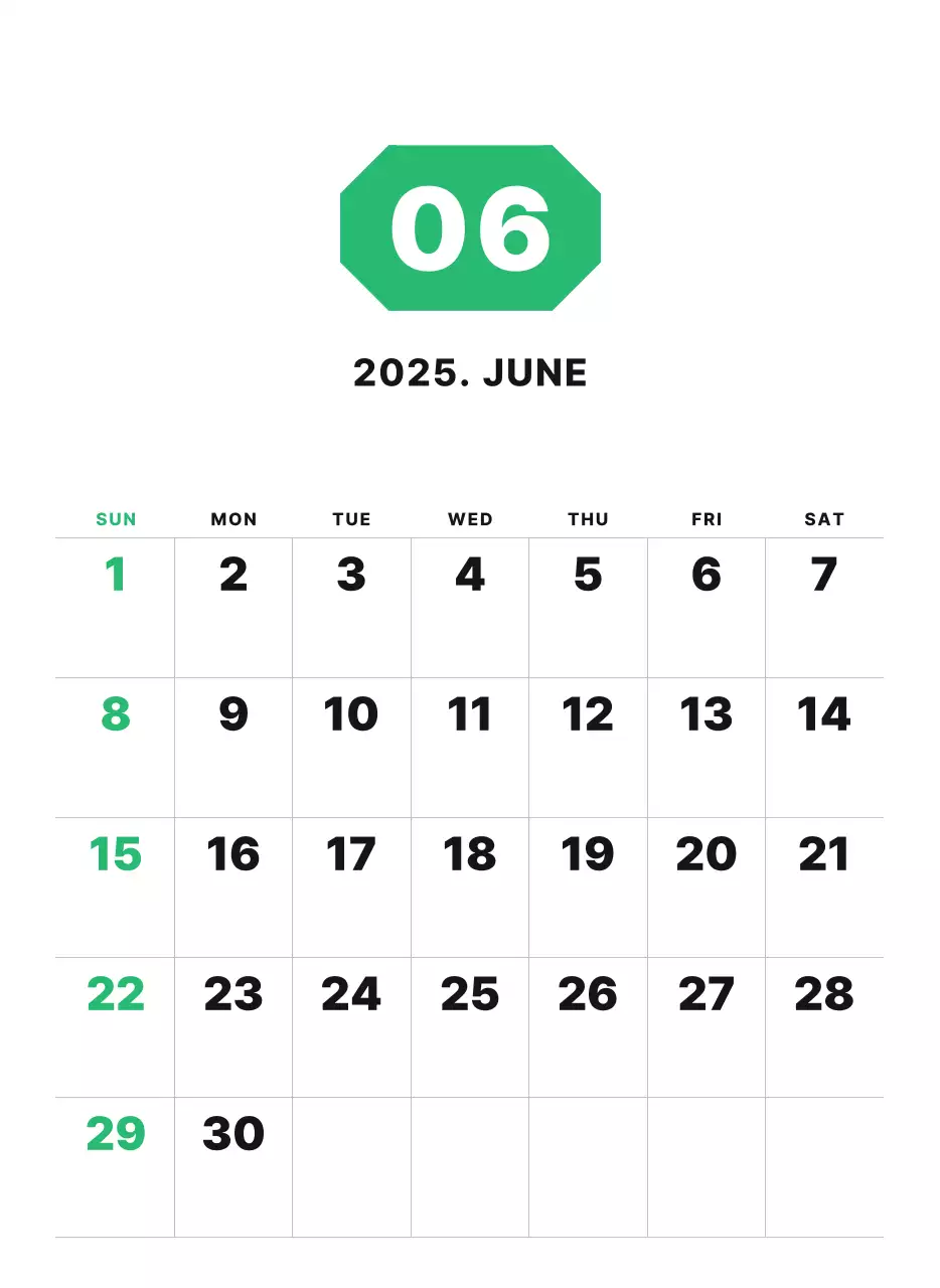 カラフルでシンプルな数字カレンダー