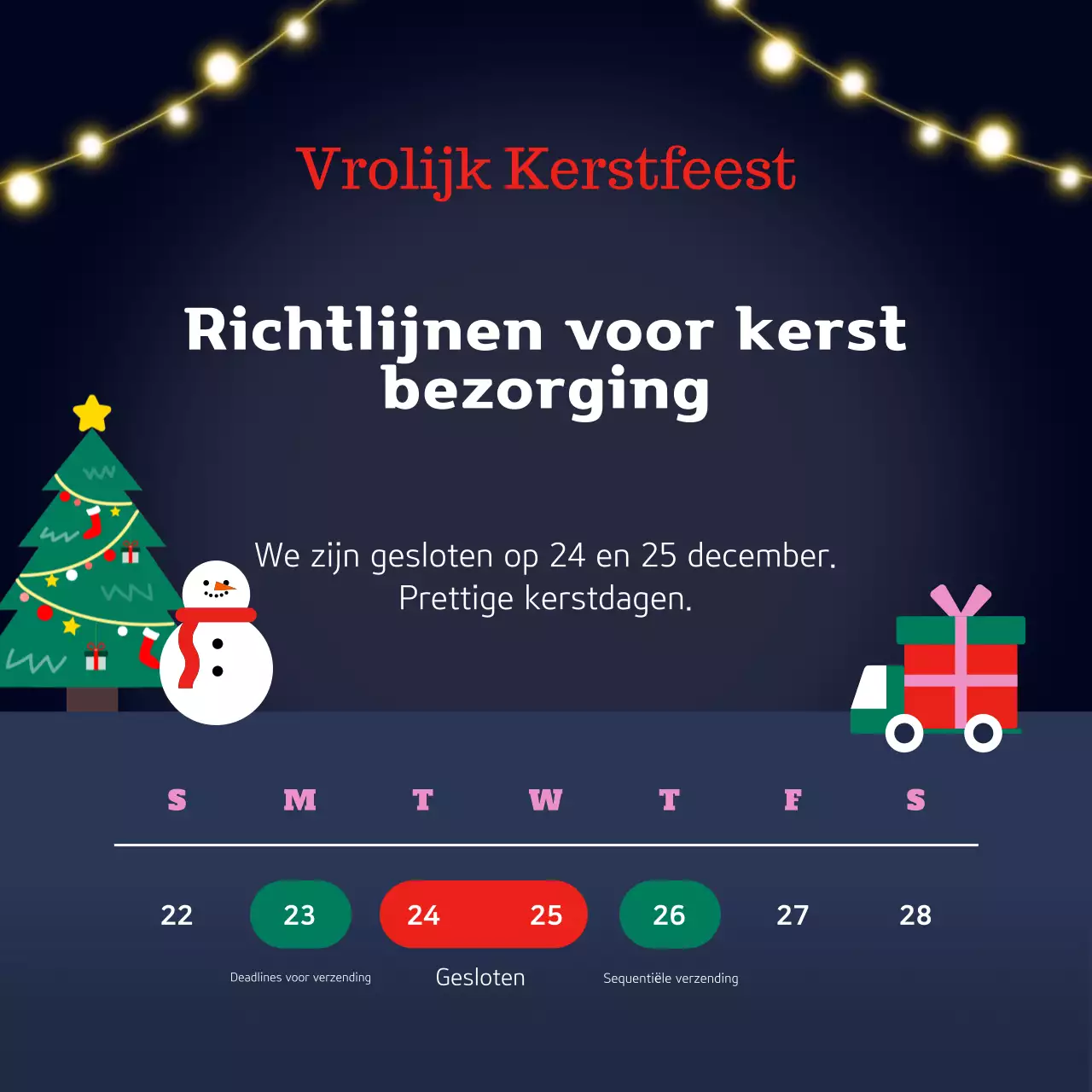 Marineblauwe nette kerstbezorgingsinstructies