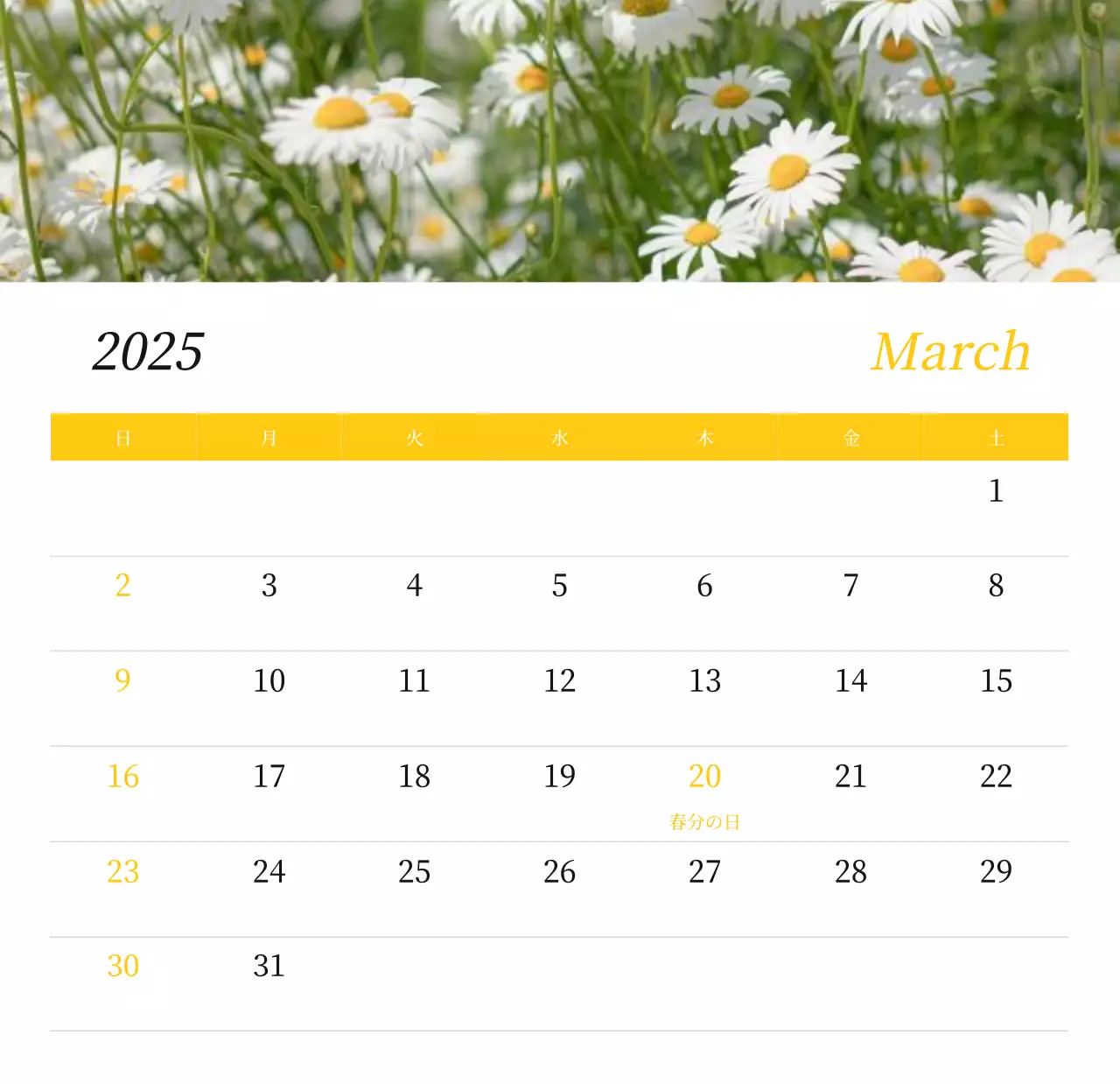 カラフルで美しい花のカレンダー