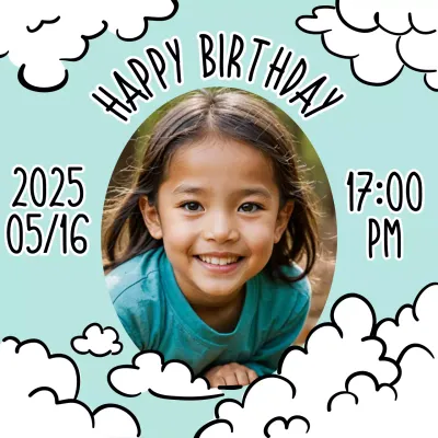 민트색 아기자기한 생일 초대장