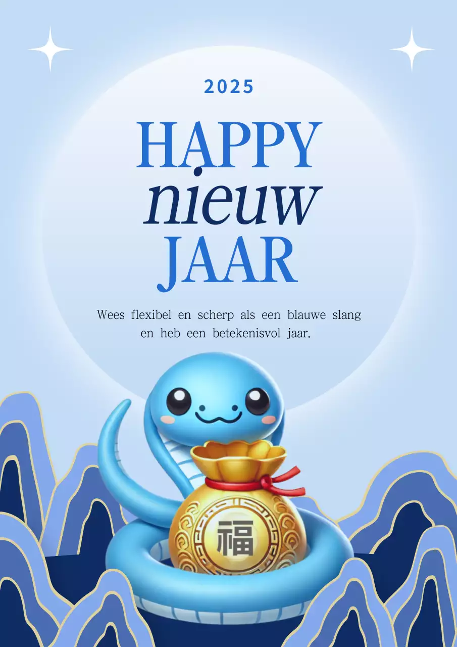 Schattige nieuwjaarswensen in lichtblauw