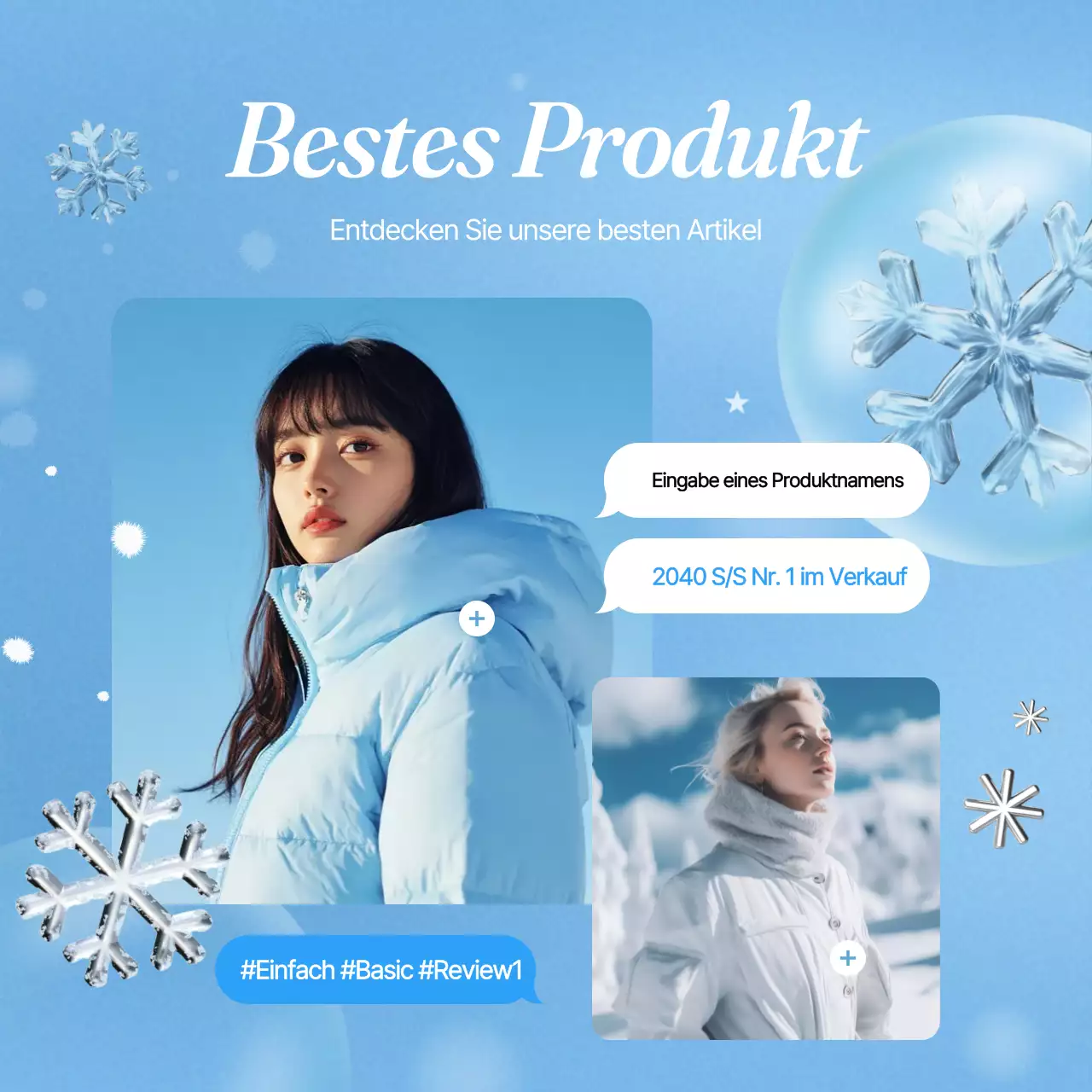 Eine hellblaue, winterlich-schöne Markenwerbung