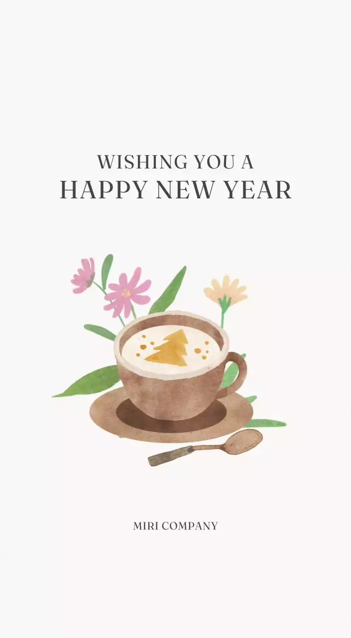 アイボリーとグリーンのシンプルな2025年花柄卓上カレンダー