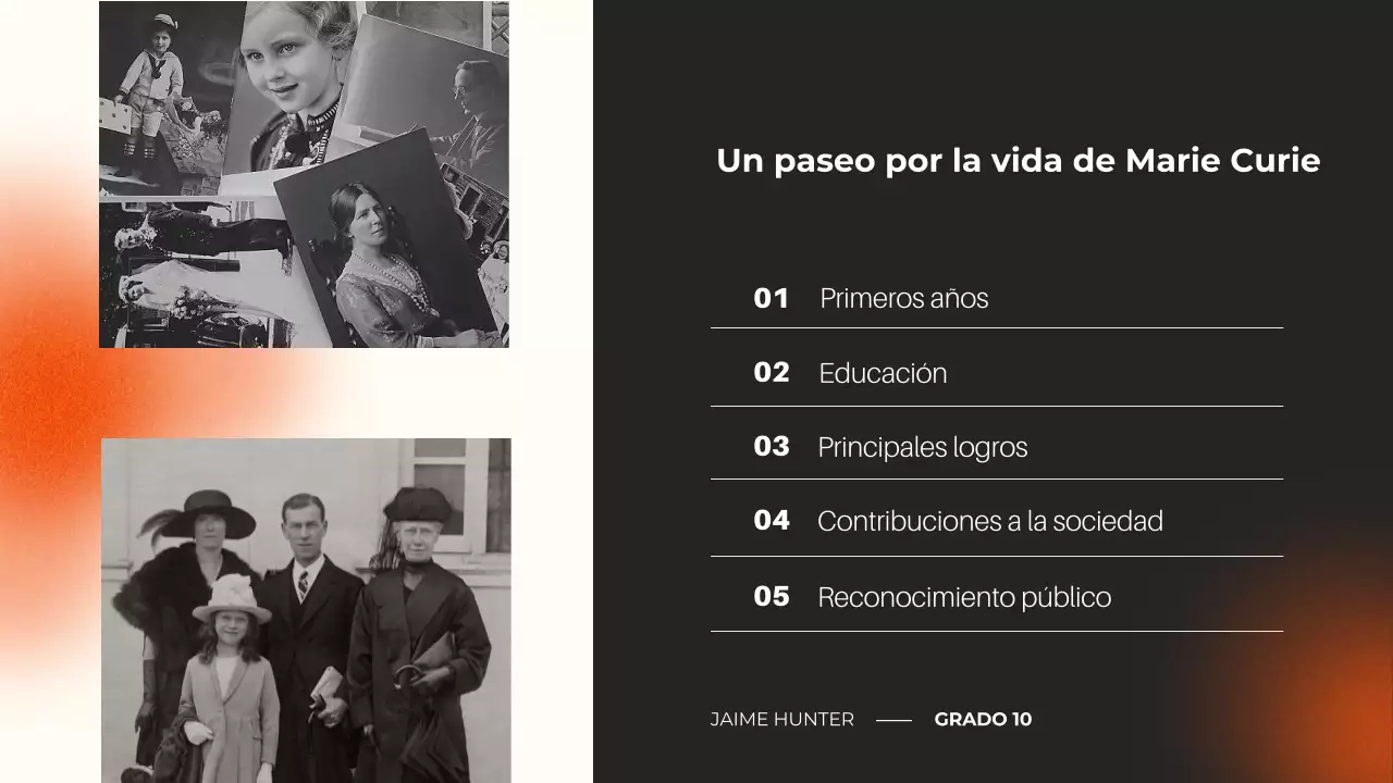 negro y naranja presentación del curso de biografía moderna