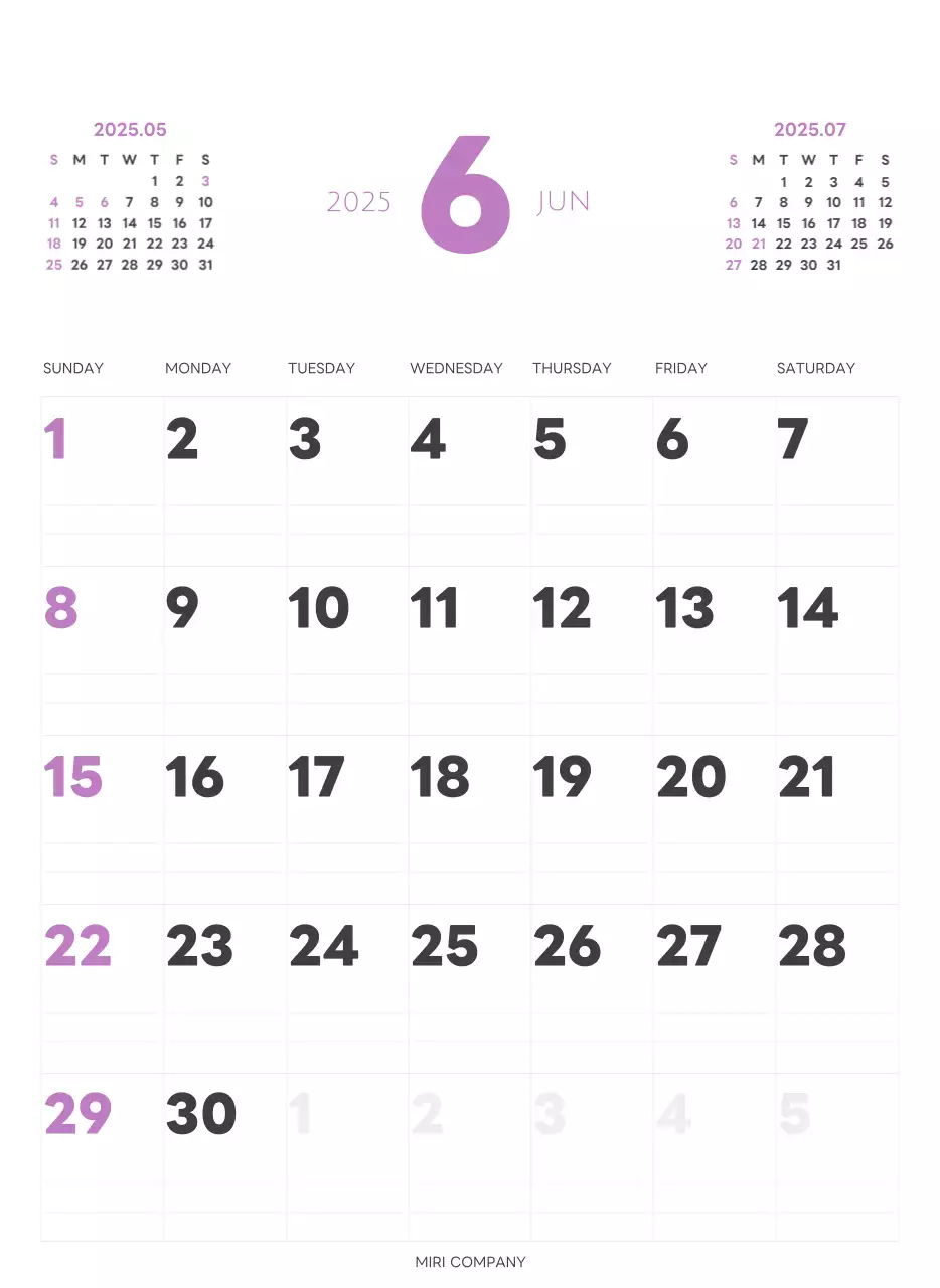 白と黒のシンプルな2025年版数字の壁掛けカレンダー