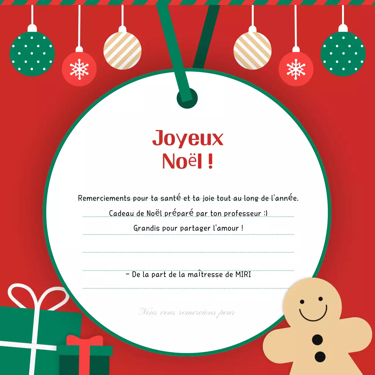 Carte postale de Noël rouge