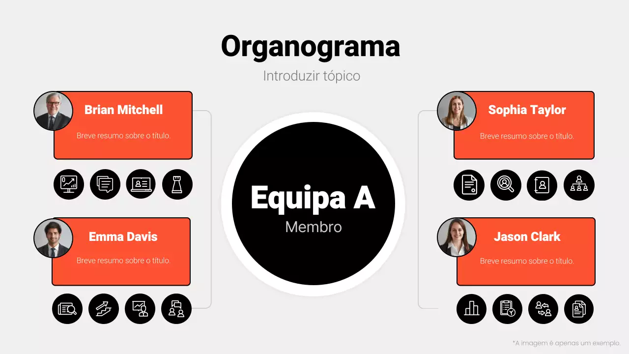 esquema de organigrama simples preto e laranja
