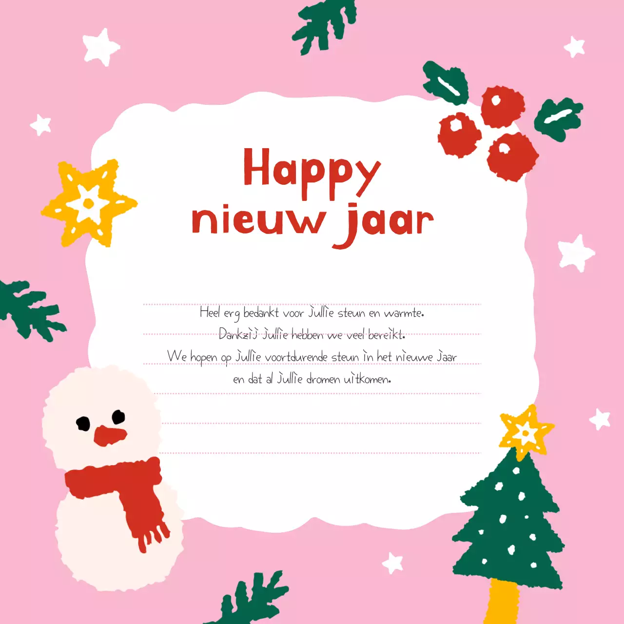 Roze gezellige kerstkaart