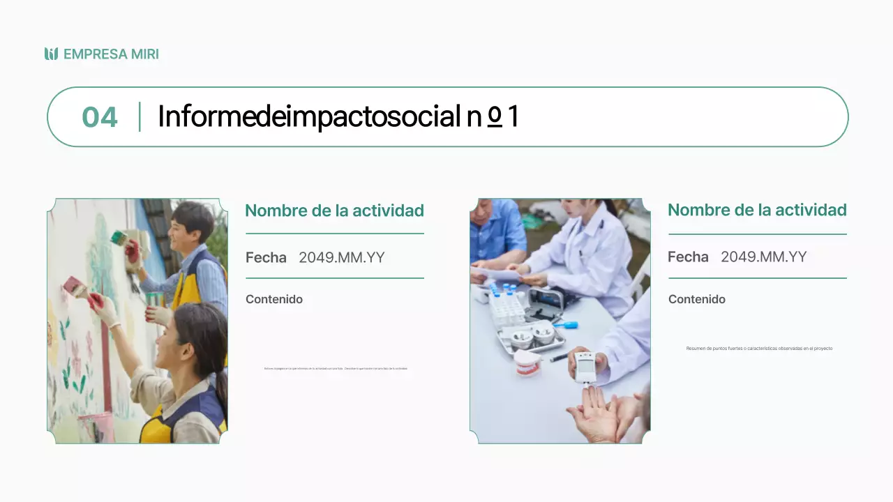 Informes de impacto social sencillos y en color chartreuse