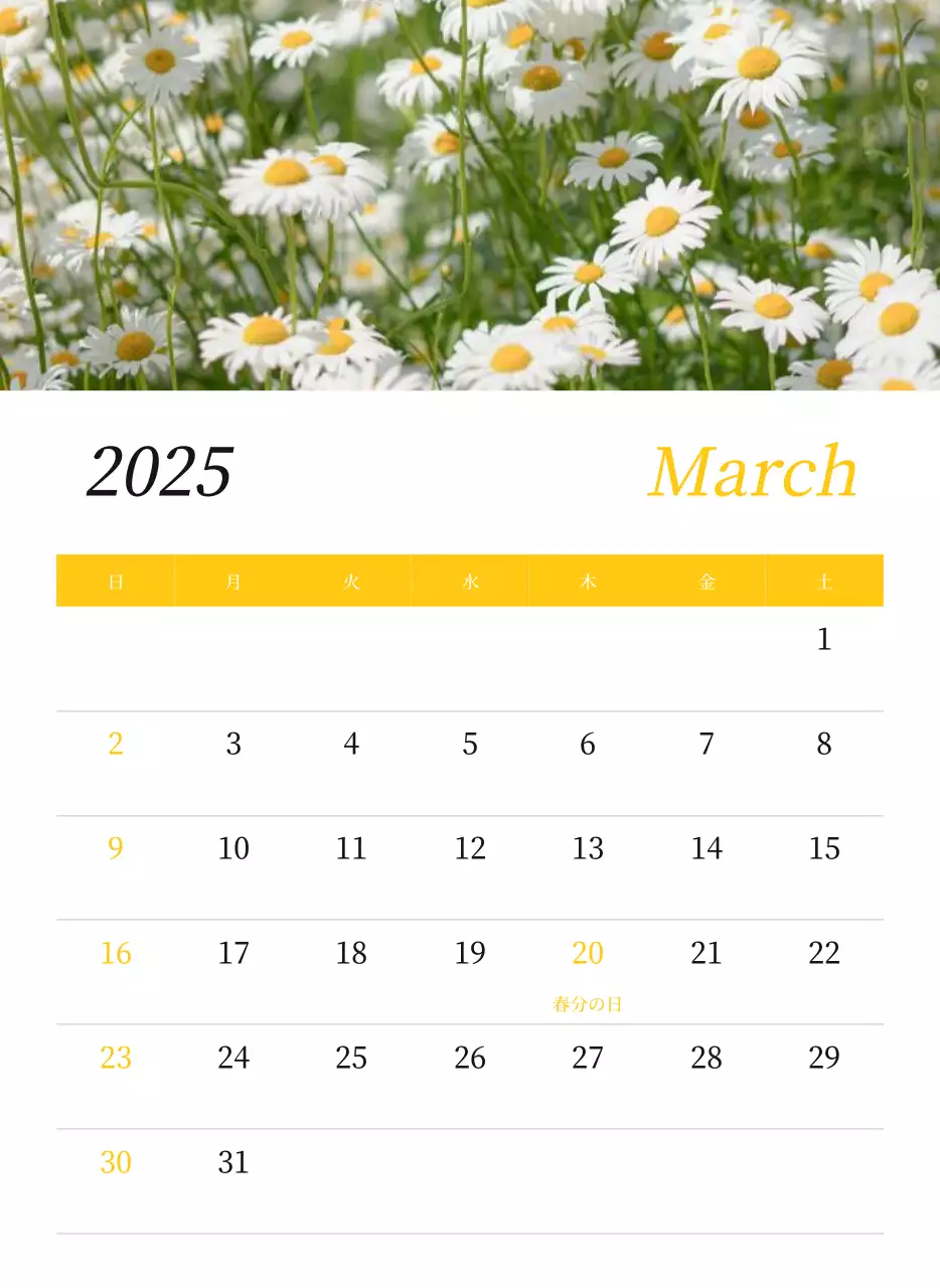 カラフルで美しい花のカレンダー