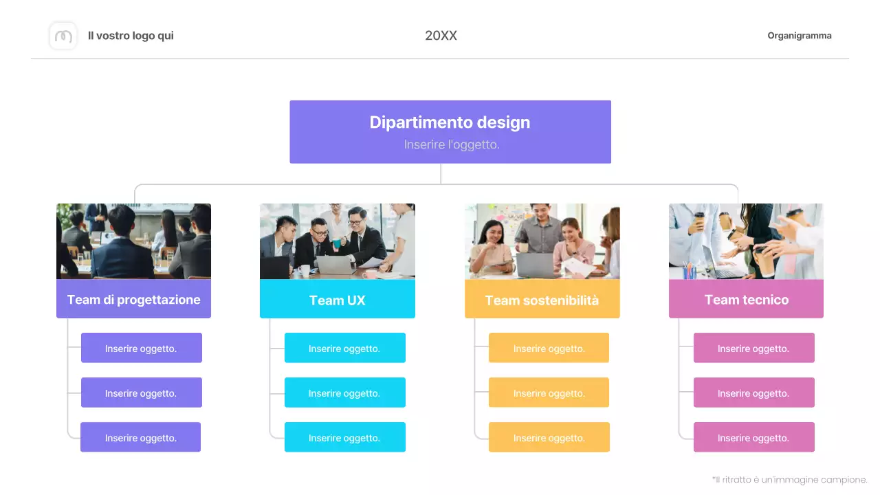 layout colorato dell'organigramma semplice infografico