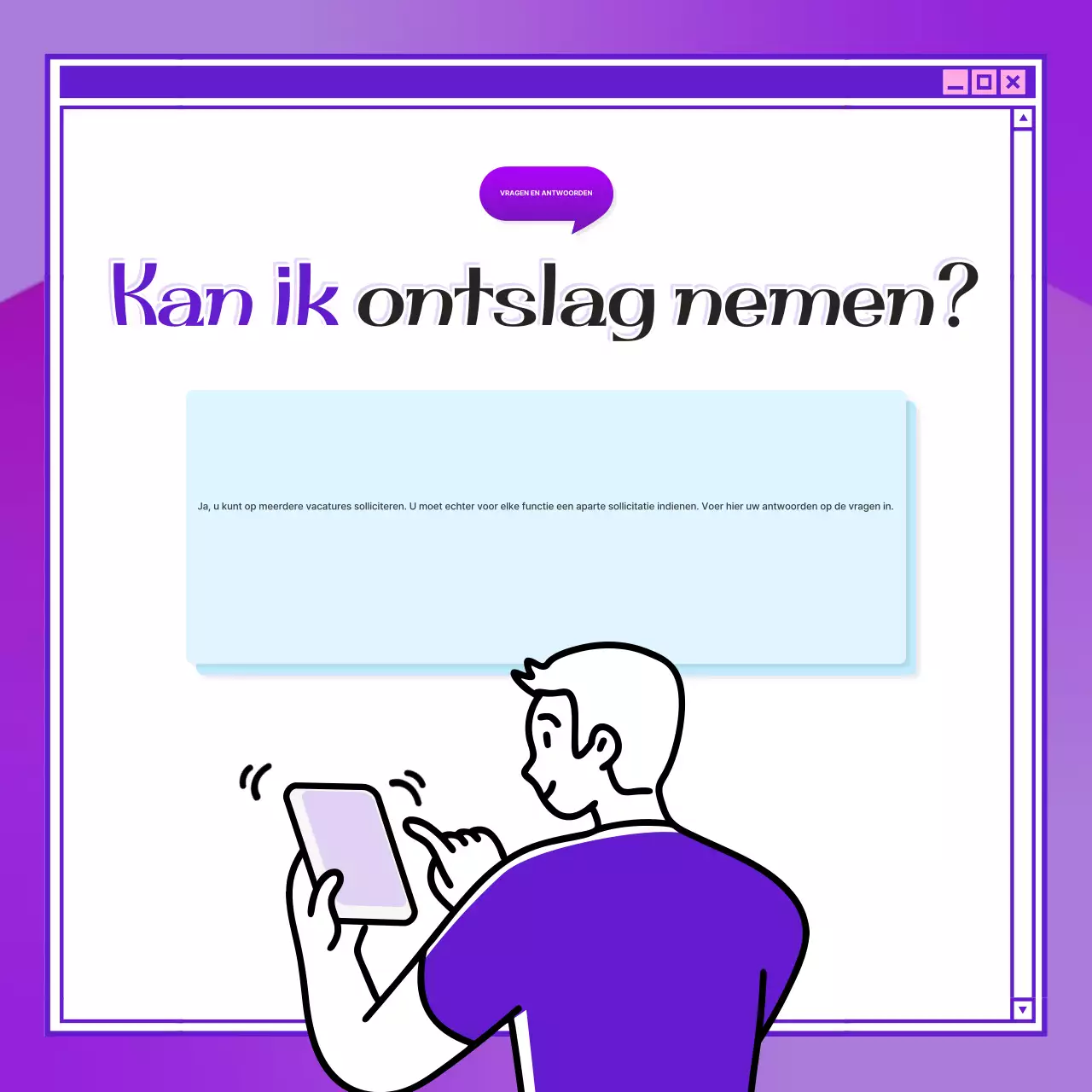 Een paarse, kitscherige rekruteringsgids met vragen en antwoorden