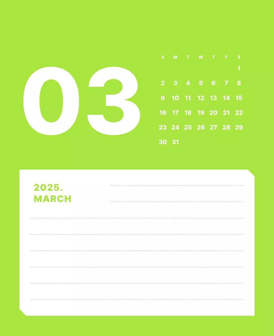 カラフルでシンプルな数字カレンダー