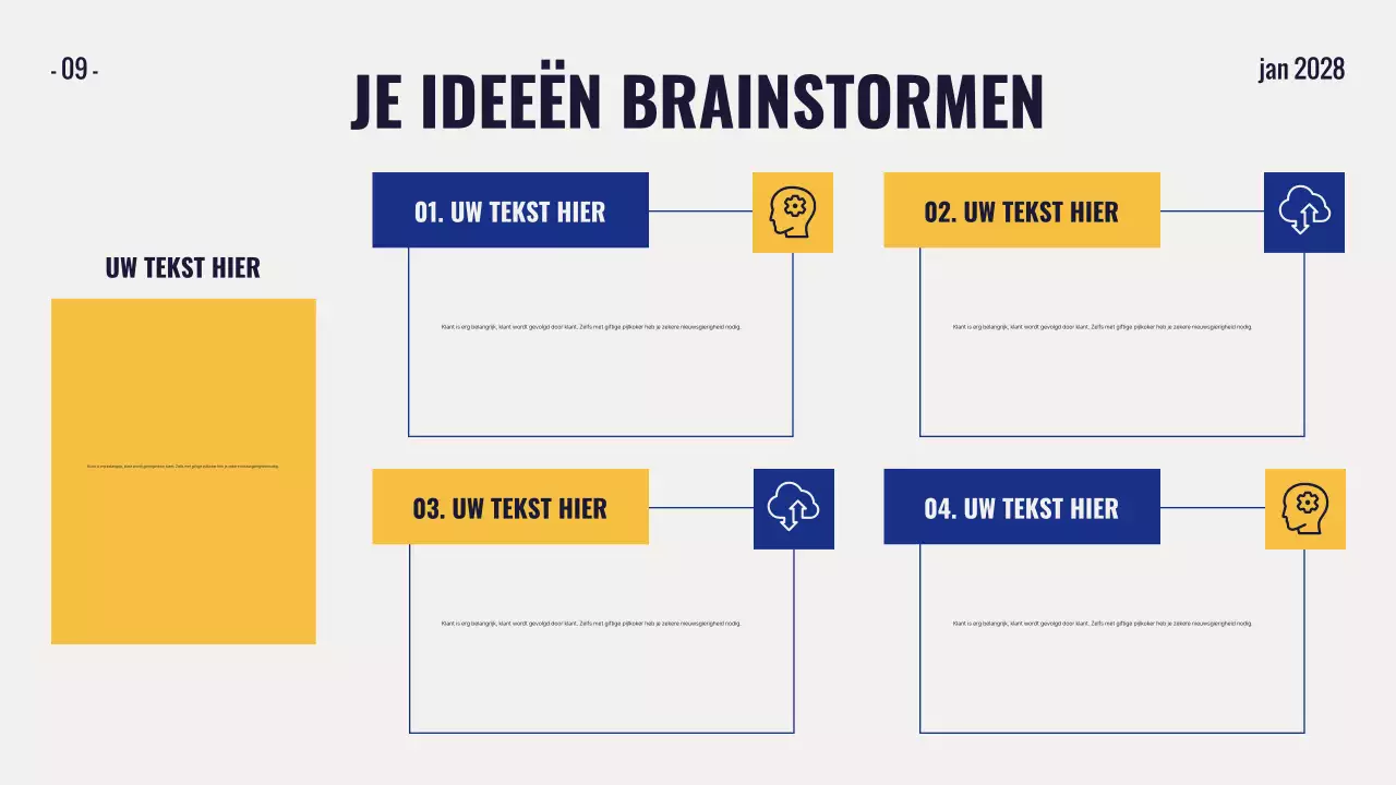 gele moderne brainstormpresentatie