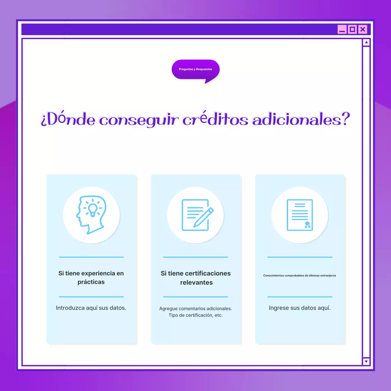 Una guía de preguntas y respuestas para la contratación, de color púrpura y kitsch