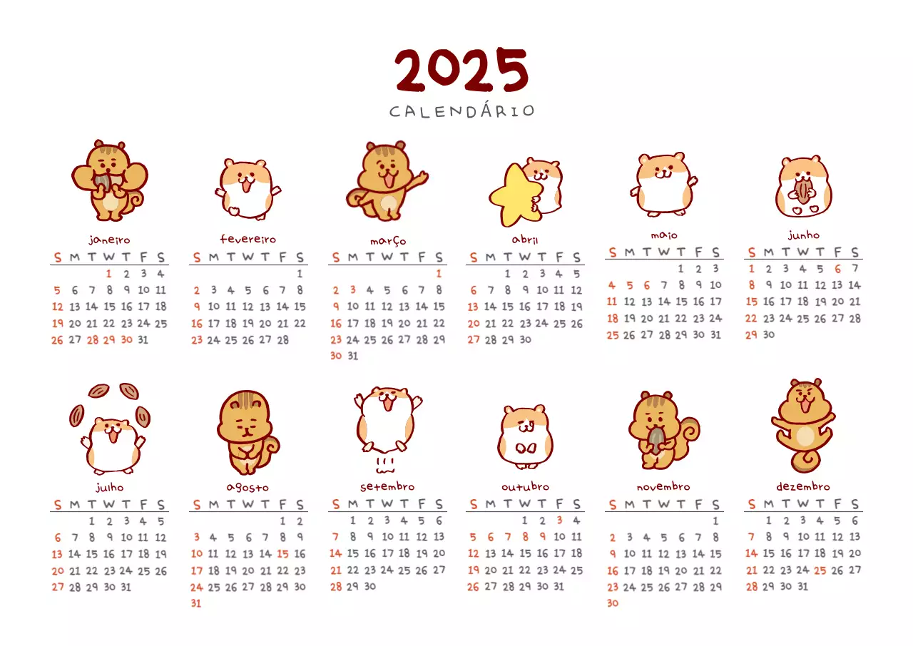 Calendário de uma folha castanho e giro