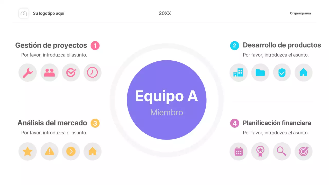 diseño infográfico de organigrama sencillo y colorido
