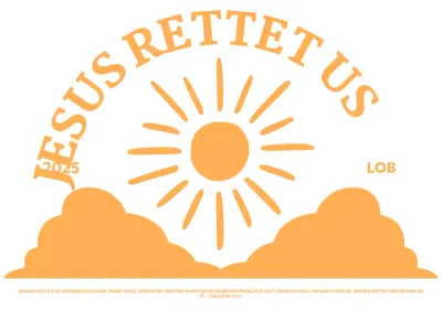 Förderung einer einfachen Kirche mit einer Illustration der über den Wolken aufgehenden Sonne