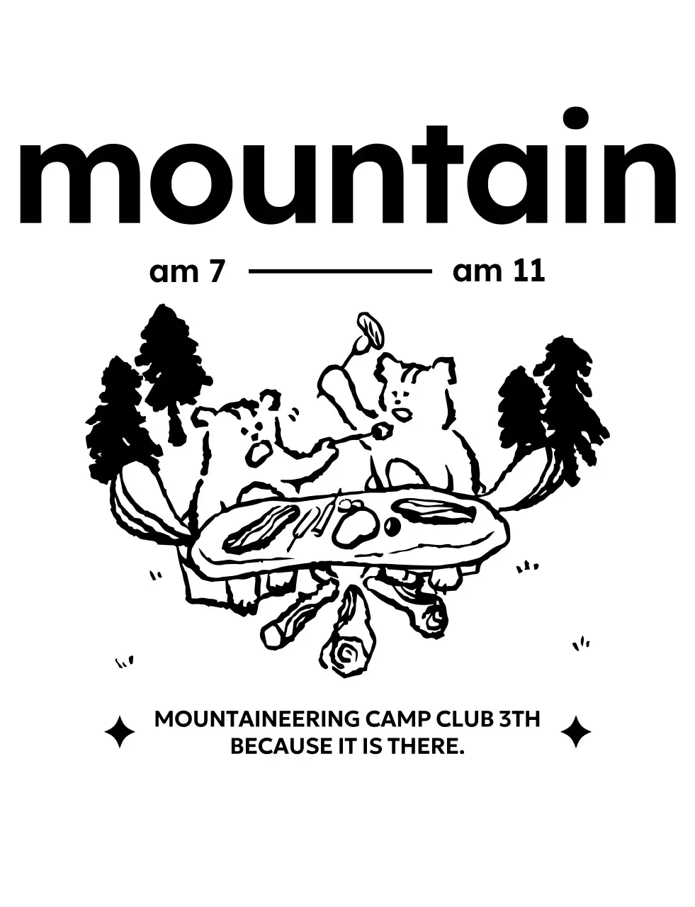 Mempromosikan klub hiking antik dengan ilustrasi tupai berkemah