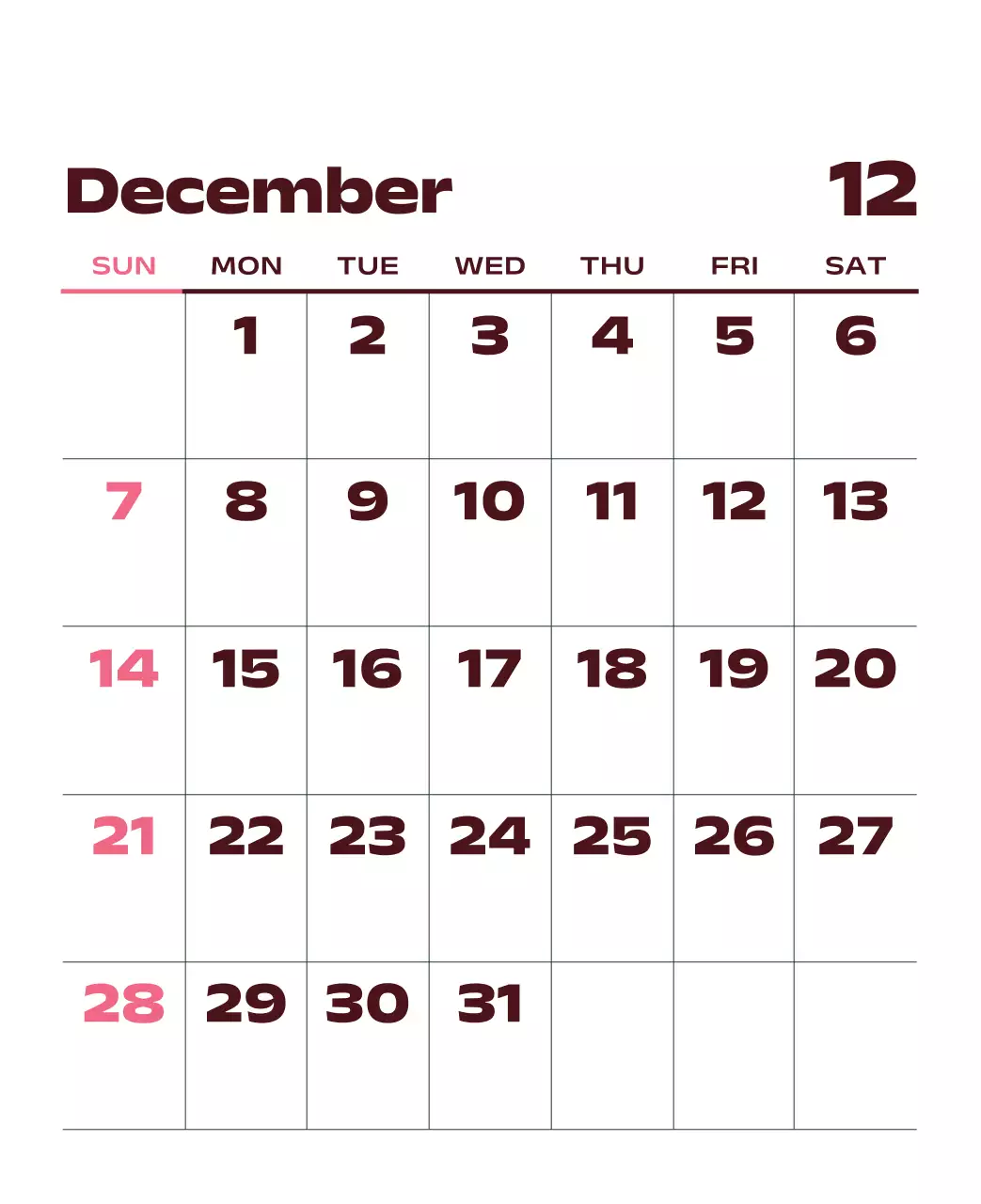 黒と白のモダンな2025年カレンダー