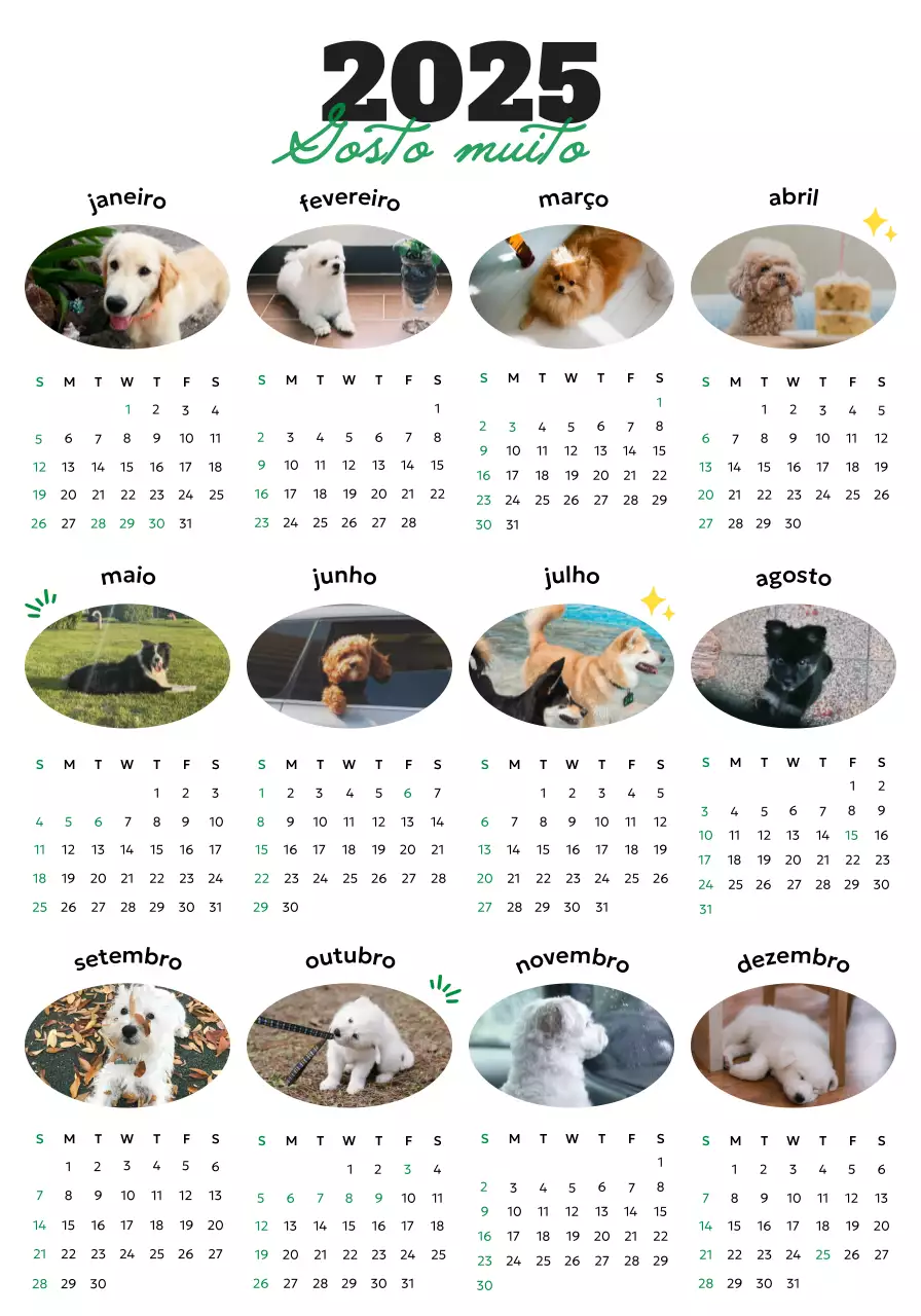 Calendário Adorável Celebrando o Verde