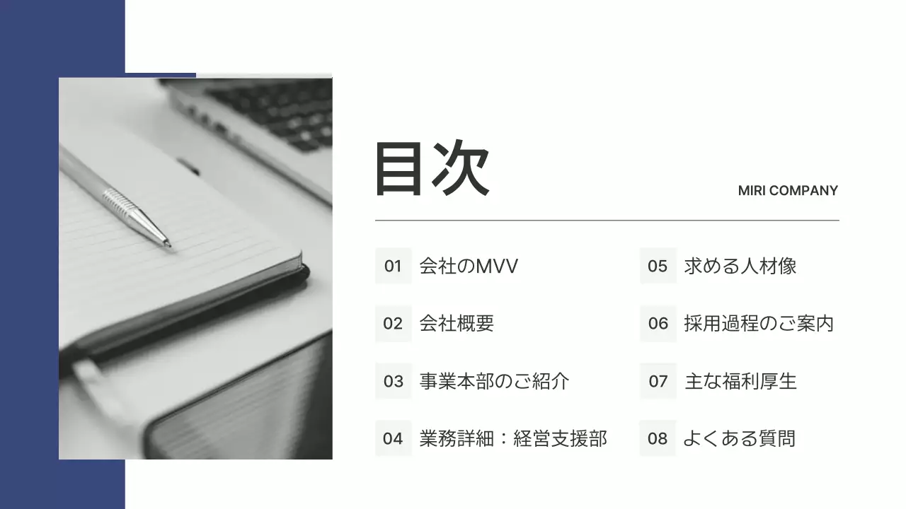青 シンプル 会社説明会 資料 プレゼンテーション
